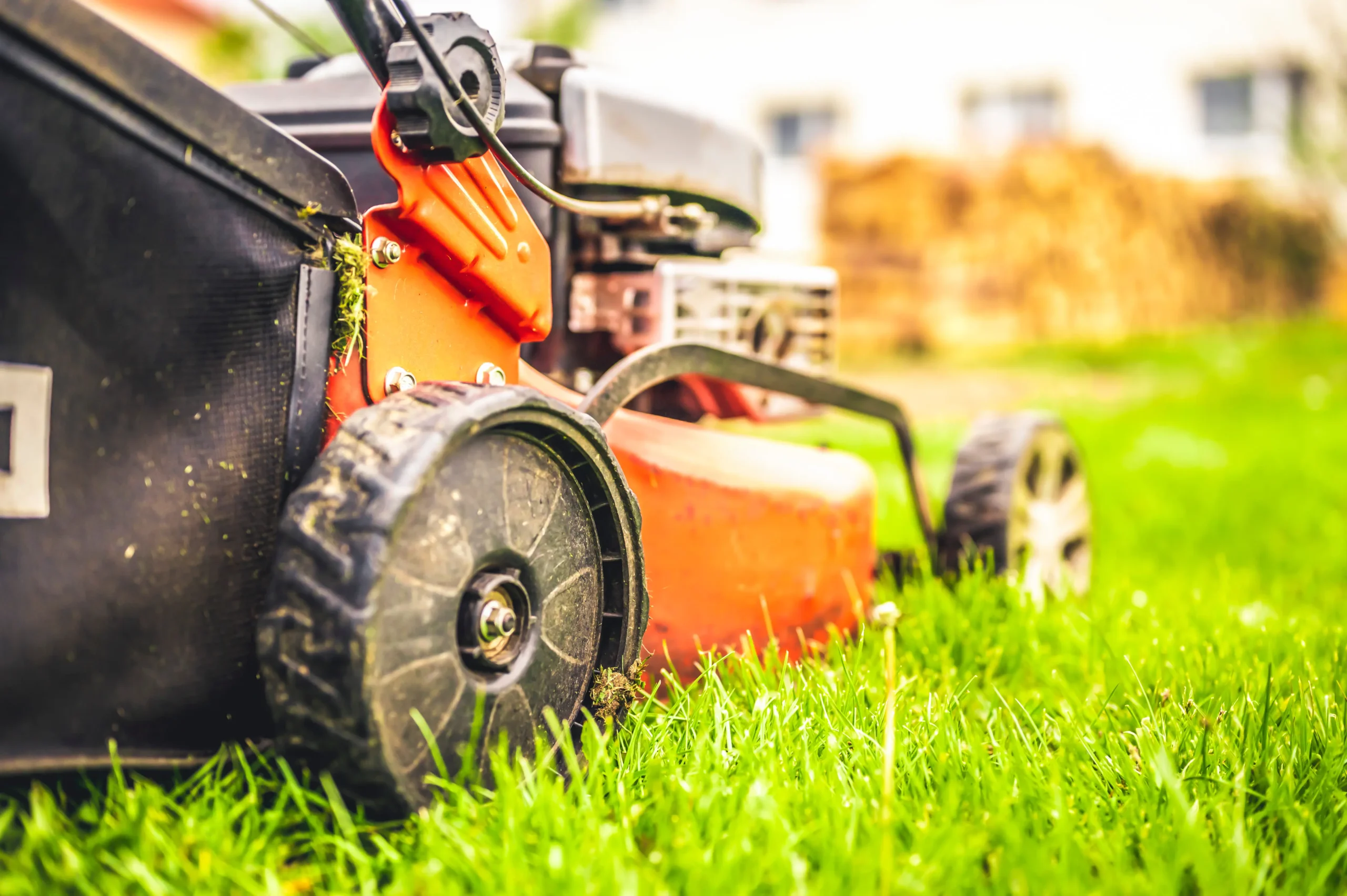 Orange-mower-mowing-the-grass